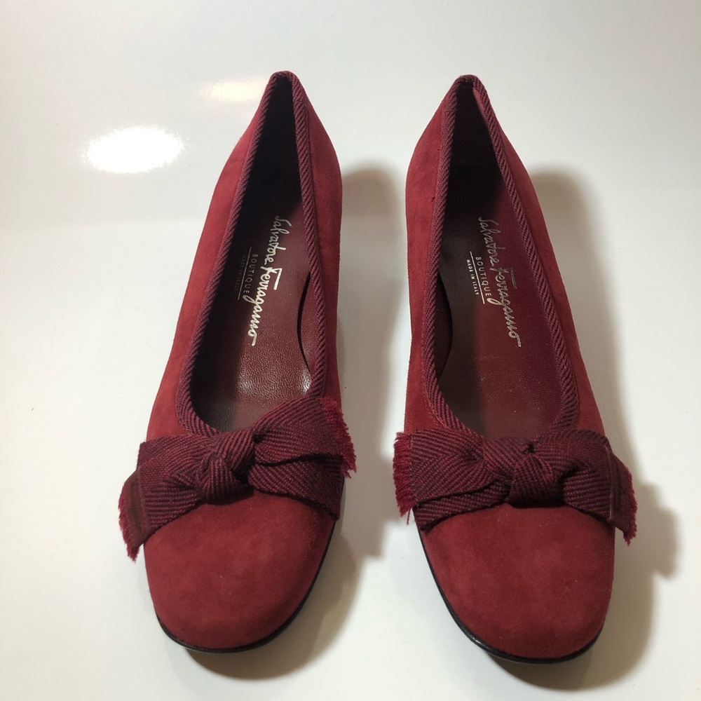 Salvatore Ferragamo Red Suede Block Heels Sz 7 A
